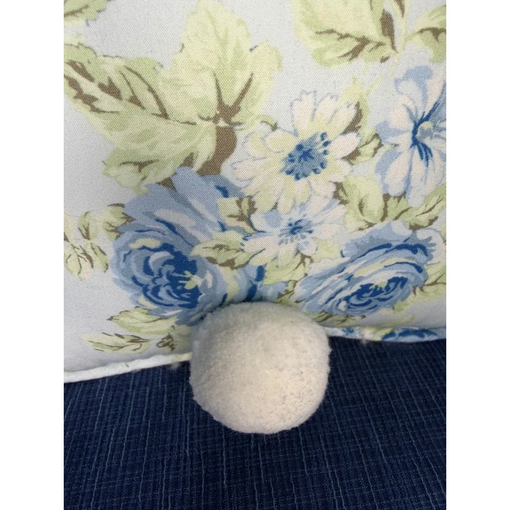 Shabby Chic Bunny Shaped Decorative Pillow Blue‎ Yellow Floral Rose Pom Pom Tail